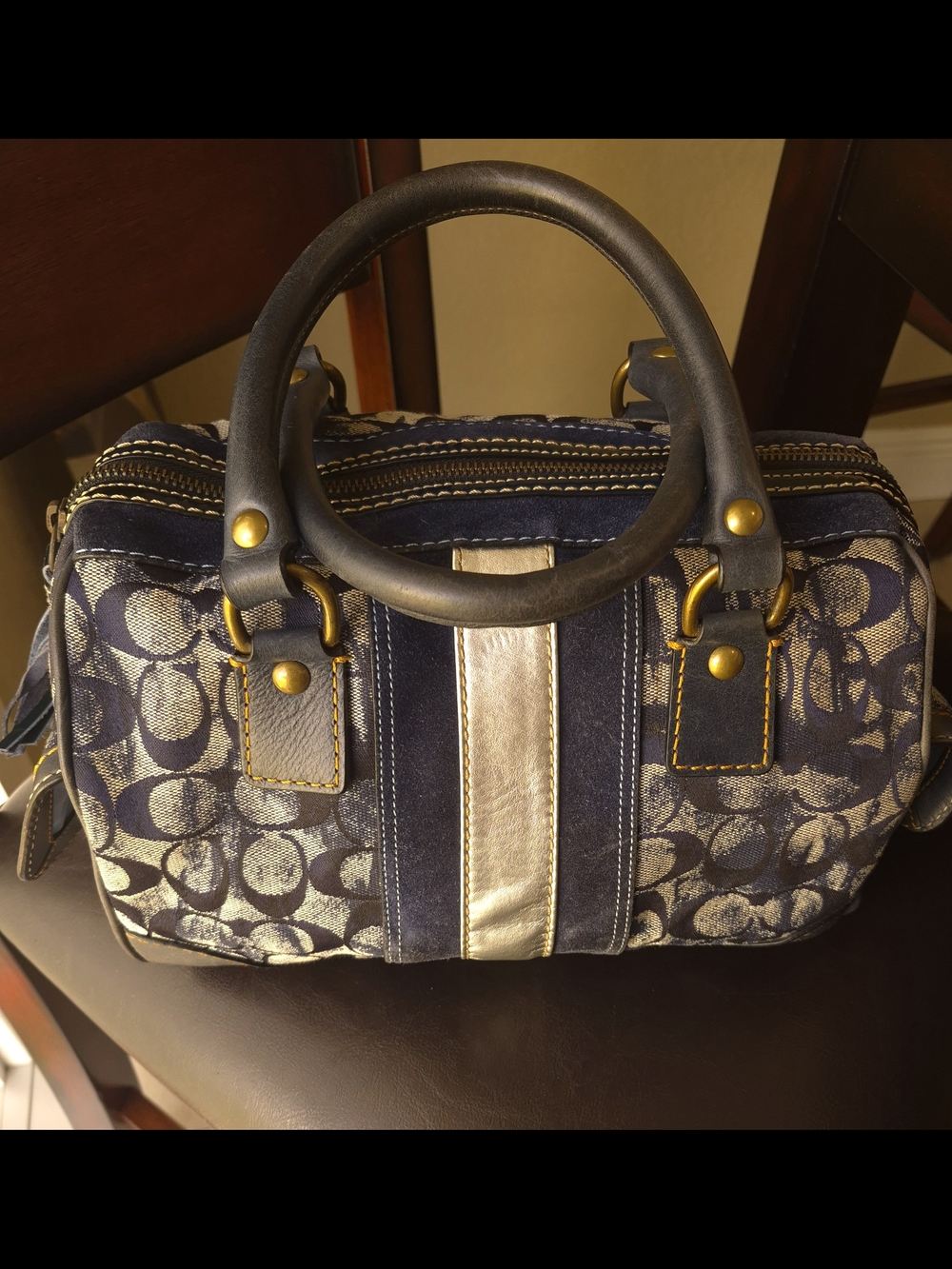Rare Coach Signature 2186 Blue Denim Satchel Handbag Purse with Side Pockets Y2k